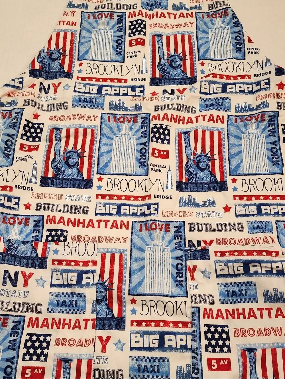 Classic New York Print Cotton  or Cotton blend Apron - Red & Blue Patriotic